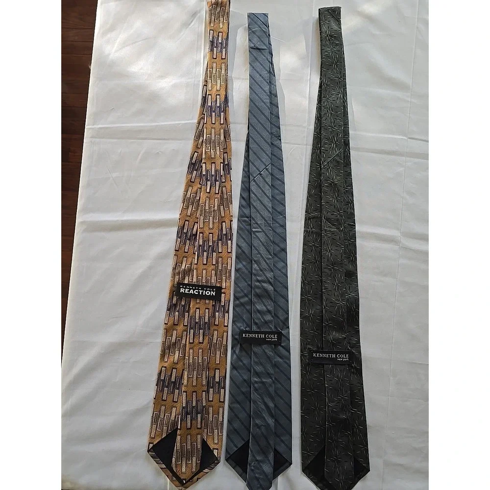 Vintage Kenneth Cole Reaction Silk Tie Lot of 3 Blue Green Tan‎ Men's